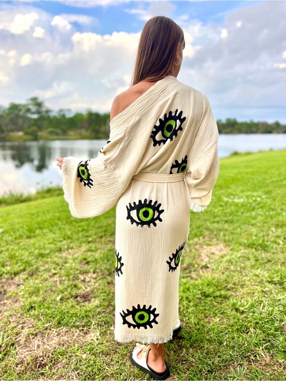 Turkish Cotton Robe hand painted evil eye